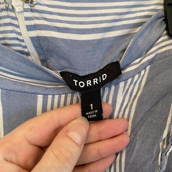 TORRID blue and white stripe ruffle midi skirt - Picture 5 of 5